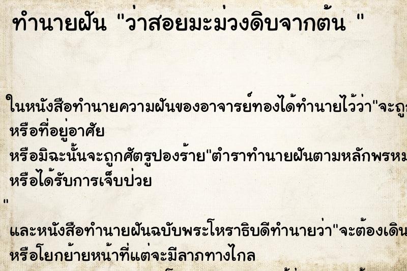 ทำนายฝันทำนายฝันว่าสอยมะม่วงดิบจากต้น